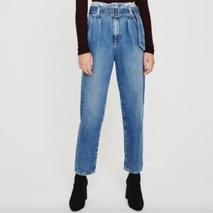 AG Adriano Goldschmied Renn Paper Bag Denim Jeans Wide Leg Belted Size 26